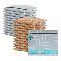 Kuber Industries Grey & Brown 24 Pieces Checked Cotton Saree Cover Organisers-30