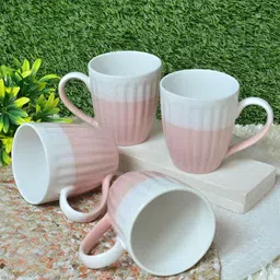 FABINALIV Pink & White 4 Pieces Textured Ceramic Glossy Mugs Set of Cups and Mugs-9