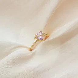AQUASTREET 18K Gold Plated Waterproof Anti-Tarnish Pink Zircon Heart Hug Ring-image-57