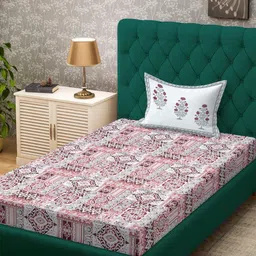 KLOTTHE Red Ethnic Motifs 400 TC Single Bedsheet with 1 Pillow Covers-image-55
