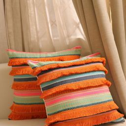 SLEEPY THREADS Orange & Red Set of 2 Embellished Square Cushion Covers-image-5
