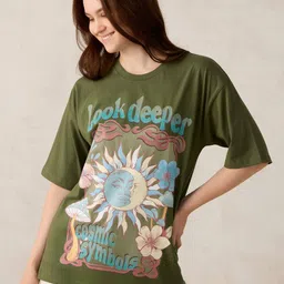 Outzidr Printed Round Neck Cotton Oversized T-shirt-image-31