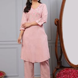 Nayam By Lakshita Floral Embroidered Cotton Linen A-Line Kurta With Trouser-image-28