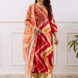 Anouk Geometric Printed Regular Zari Straight Kurta with Palazzos & Dupatta image 4