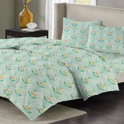 VAS COLLECTIONS Green & Orange Floral Polycotton 4 Piece Double Extra Large Superfine Bedding Set-picture-20