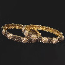 ZULKA Set OF 2 Metal With Zicon Gemstone and Moon pearl Studded Kada-image-30