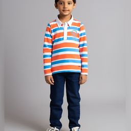 Ed-a-Mamma Boys Bio Finish Striped Polo Collar Cotton T-shirt-image-75
