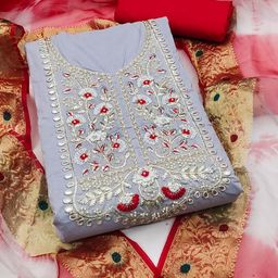 SAINOOR Embroidered Pure Cotton Semi-Stitched Dress Material-image-96