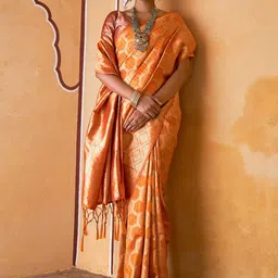 Janasya Ethnic Motifs Zari Organza Ready to Wear Kanjeevaram Saree-image-71
