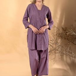 Readiprint Women Solid Violet Cotton Embroidered Work Tunic And Palazzos Co-Ords-picture-18