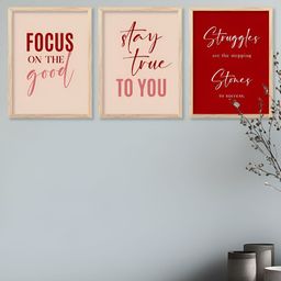 Kotart Brown & Red 3 Pieces Motivational Quote Printed Wooden Wall Arts-picture-39