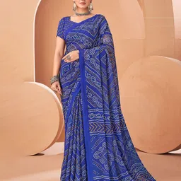 THE FASHION ATTIRE Blue Geometric Print Bandhani Chiffon Saree-picture-24