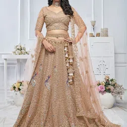 ODETTE Embroidered Sequinned Semi-Stitched Lehenga & Unstitched Blouse With Dupatta-image-82