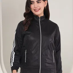 TANDUL Women Solid Mock Collar Lightweight Bomber Jacket-picture-14