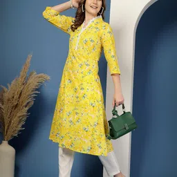 DAEVISH Floral Printed V-Neck Straight Cotton Kurta-picture-14