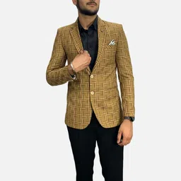 GARGIAN Master Cut Men Brown Checked Single-Breasted Blazer-picture-30