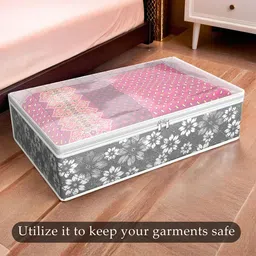 Kuber Industries Grey Flower Quilted Printed With Top Visible Window Organiser image 5