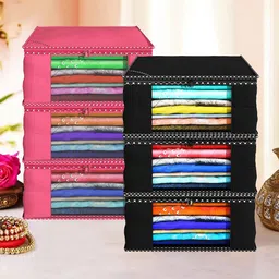Kuber Industries Black 6 Pieces Checked Foldable Drawer Organiser image 1
