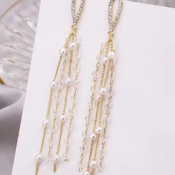 Celestique Korean Gold-Plated Pearls Beaded Contemporary Drop Earrings-image-62