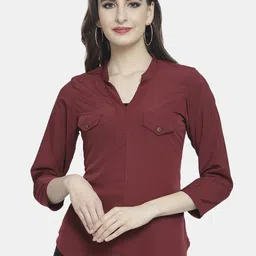 CORSICA Women Solid Mandarin Collar Shirt Style Regular Top-image-97