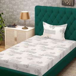 KLOTTHE Cream Color & Black Printed 300 TC Single Bedsheet Set 2.5 m x 1.5 m-1