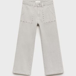 Mango Kids Girls Twill Pure Cotton Straight Fit Heavy Fade Studded Jeans-image-29