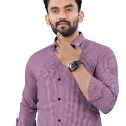TERAXO Men Premium Spread Collar Micro Checked Slim Fit Formal Shirt-image-60