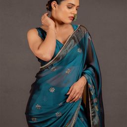 KALINI Geometric Block Print Saree-image-9