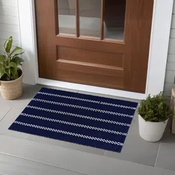 Kuber Industries 4 Pcs Dark Blue & White Anti-Skid Door Mats-70