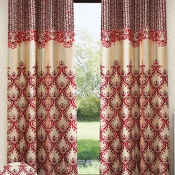 Home Sizzler Maroon & Beige Set of 2 Ethnic Motifs Window Curtain-19