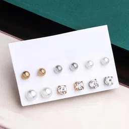 Yellow Chimes Set of 6 Gold-Plated Stone Studded & Beaded Circular Shaped Studs-9