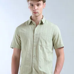 Flying Machine Men Classic Fit Spread Collar Solid Cotton Casual Shirt-image-18