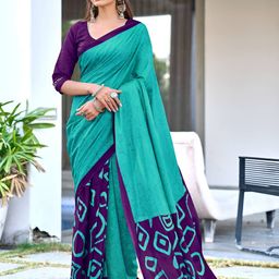 AMRUTKALA SAREES Pure Cotton Half and Half Block Print Saree With Blouse Piece-picture-38