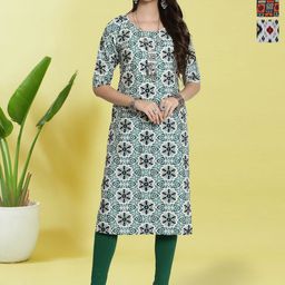 HERE&NOW Selection Of 3 Ethnic Motifs Printed Round Neck Straight Kurta-image-73