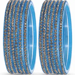 ZULKA Set Of 12 Glass With Zircon Gemstone Studded Glossy Finished Bangles-3