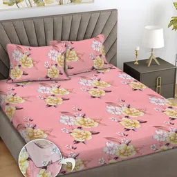 FABINALIV Pink & White Floral 300 TC King Bedsheet with 2 Pillow Covers-image-93