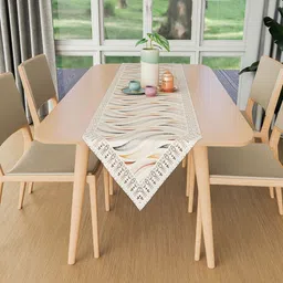 Aura Cream-Colored & Brown Wave Printed Table Runner-20