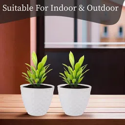 Kuber Industries 2Pc Red & White Diamond Pattern Durable Plastic Planters image 2