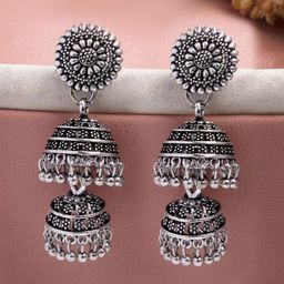Anouk German Silver Plated Oxidised Dome Shaped Jhumkas-25