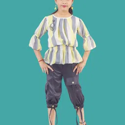 HSS TRENDS Kids-Unisex Grey Poly Georgette Clothing Set-image-86