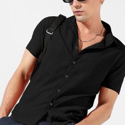 SZN Textured Spread Collar Short Sleeves Standard Casual Shirt-image-76