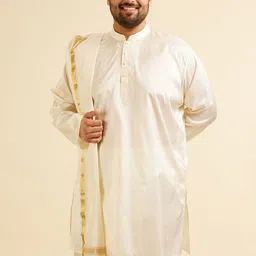 Manyavar Men Ethnic Motifs Embroidered Regular Thread Work Kurta with Dhoti Pants & With Dupatta image 5