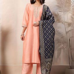 House Of Zelena Women Yoke Design Regular Kurta with Pyjamas & With Dupatta-image-43
