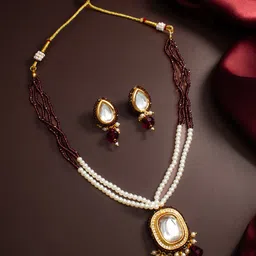 Anouk Gold-Plated Kundan and Pearls Stone Studded & Beaded Jewellery Set-15