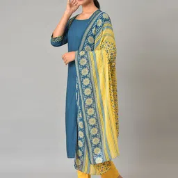 AURELIA Embroidered Thread Work Square Neck Straight Kurta with Trouser & Dupatta image 5
