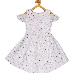 YOUNG BIRDS Girls Printed Cold-Shoulder Sleeves Fit and Flare Dress-image-39