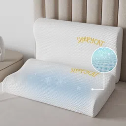SleepyCat White 2 Pieces Cotton Memory Foam Filled Neck Support Therapedic Pillow-56