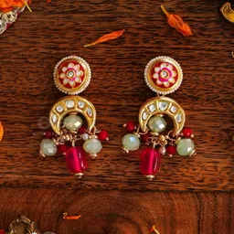 EVERSTYLISH Sanjoya Gold & Red Kundan Earrings with Golden Moons & Red Beads-picture-17