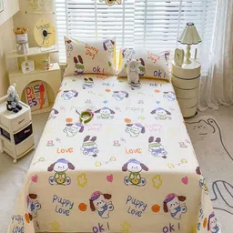 JC HOME Cream-Coloured & Blue Cartoon Characters Printed 220 TC King Size Bedsheet Set-image-53