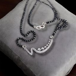 Manikya Silver-Plated Artificial Beads Mangalsutra image 3